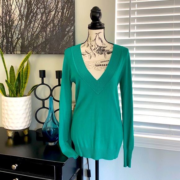 Express Sweaters - EXPRESS DESIGN STUDIO Green V-Neck Sweater L